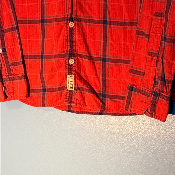 Hollister orange\red and Blue Plaid Men's Shirt - Picture 2 of 7